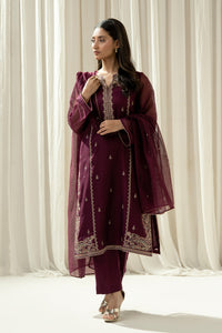 EMBROIDERED KHADDI NET STITCHED 3 PIECE SUIT