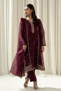 EMBROIDERED KHADDI NET STITCHED 3 PIECE SUIT