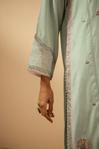 EMBROIDERED RAW SILK STITCHED 3 PIECE SUIT
