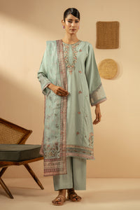 EMBROIDERED RAW SILK STITCHED 3 PIECE SUIT