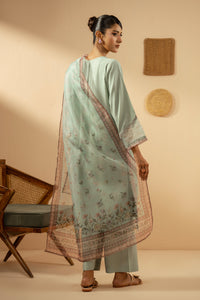 EMBROIDERED RAW SILK STITCHED 3 PIECE SUIT