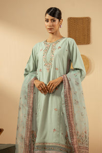 EMBROIDERED RAW SILK STITCHED 3 PIECE SUIT