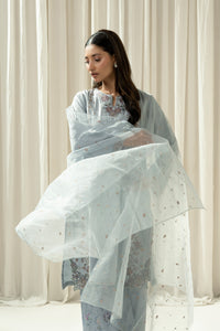 EMBROIDERED RAW SILK STITCHED 3 PIECE SUIT