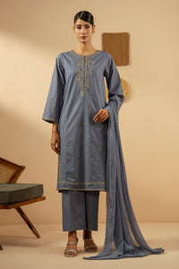 EMBROIDERED CAMBRIC STITCHED 3 PIECE SUIT