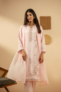 EMBROIDERED CAMBRIC ZARI STITCHED 3 PIECE SUIT