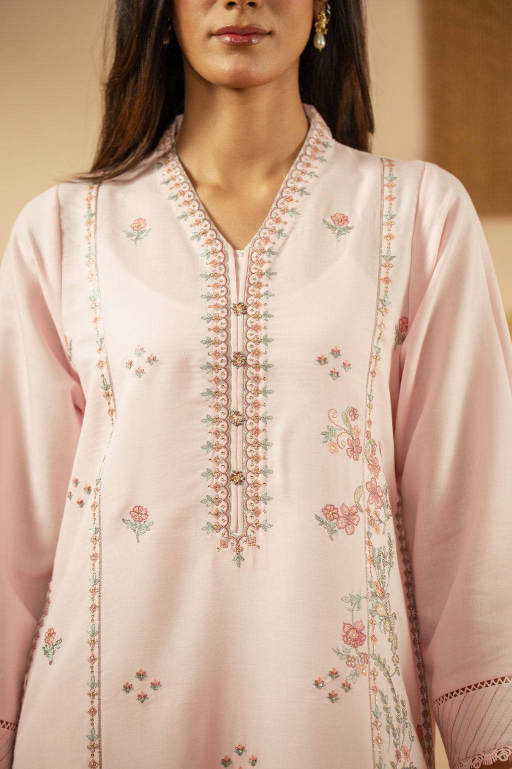 EMBROIDERED CAMBRIC ZARI STITCHED 3 PIECE SUIT