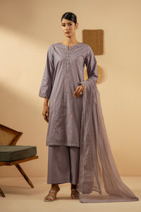 EMBROIDERED CAMBRIC STITCHED 3 PIECE SUIT
