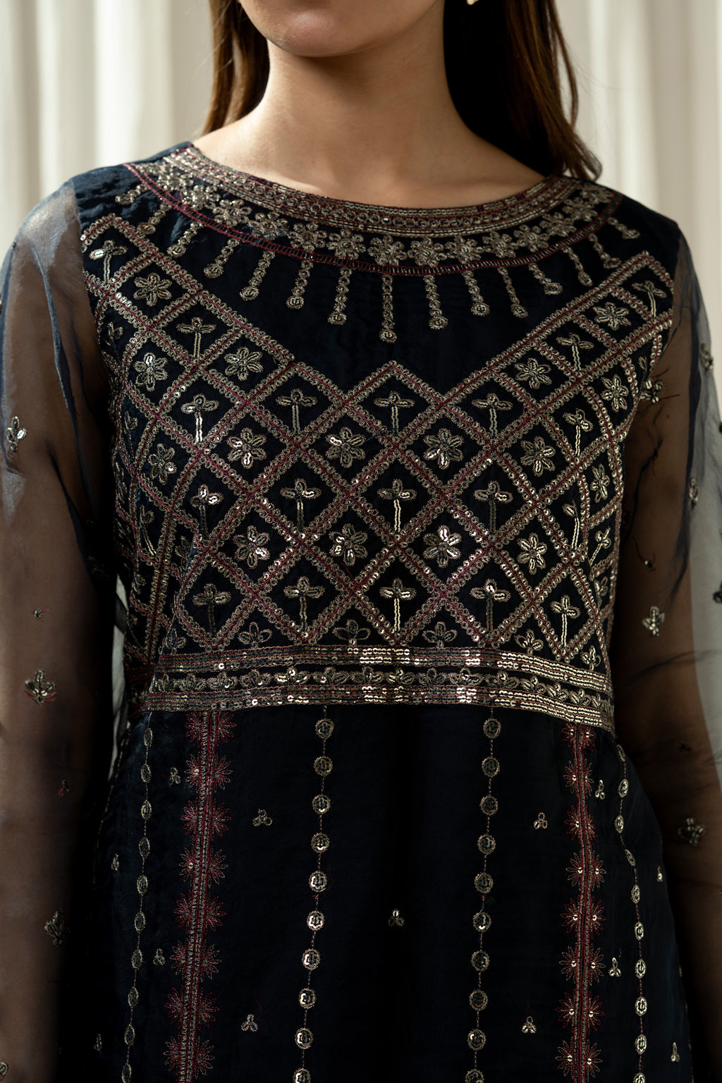 EMBROIDERED ORGANZA STITCHED 3 PIECE SUIT