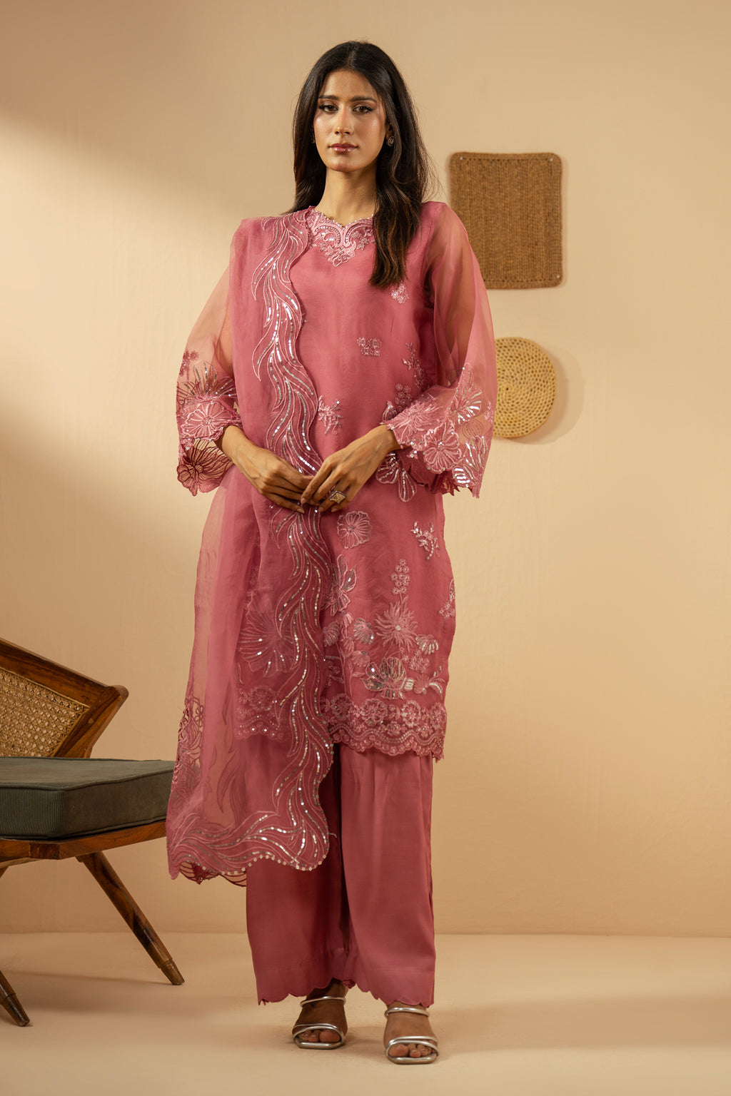 EMBROIDERED ORGANZA STITCHED 3 PIECE SUIT