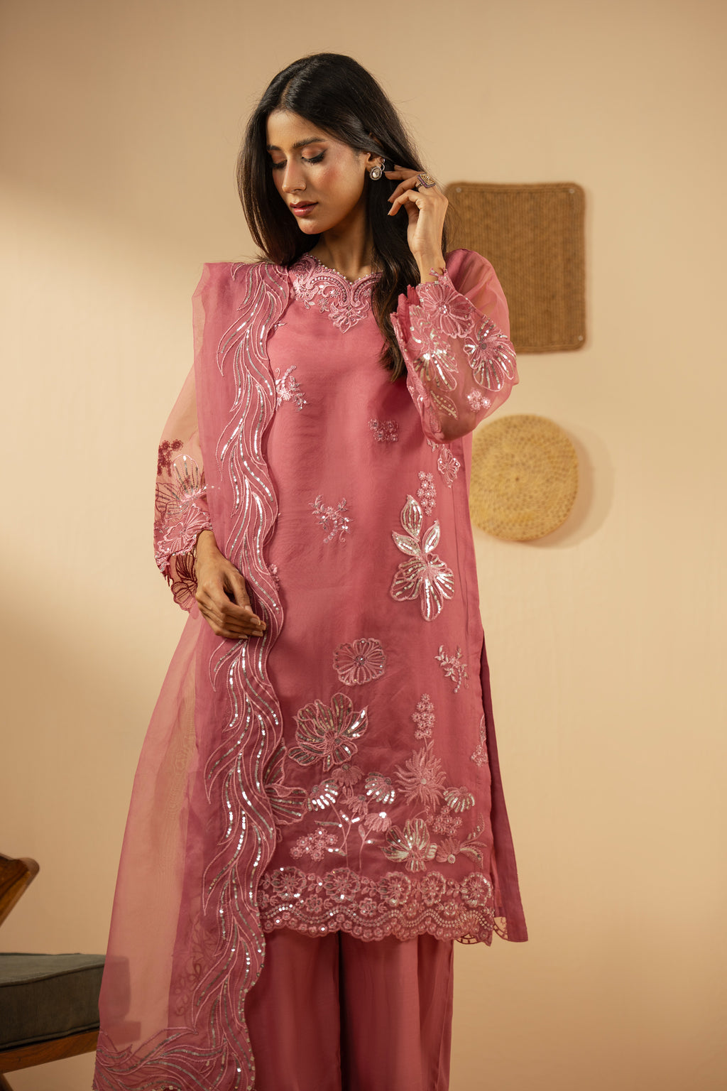 EMBROIDERED ORGANZA STITCHED 3 PIECE SUIT