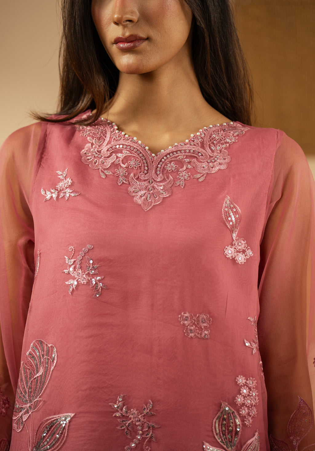 EMBROIDERED ORGANZA STITCHED 3 PIECE SUIT