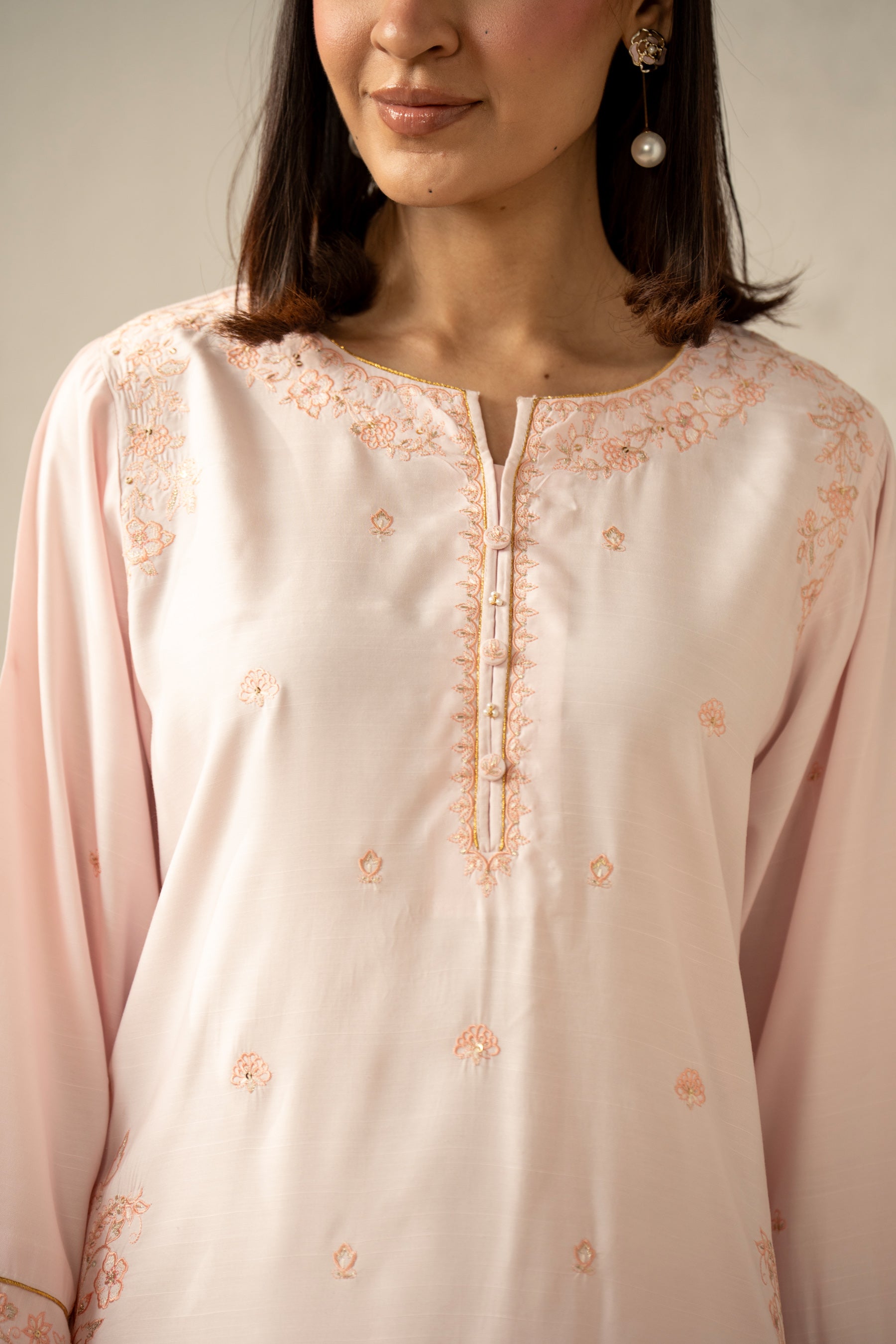 EMBROIDERED RAW SILK STITCHED 3 PIECE SUIT