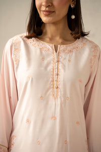 EMBROIDERED RAW SILK STITCHED 3 PIECE SUIT