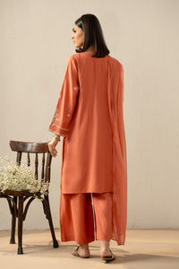 EMBROIDERED RAW SILK STITCHED 3 PIECE SUIT