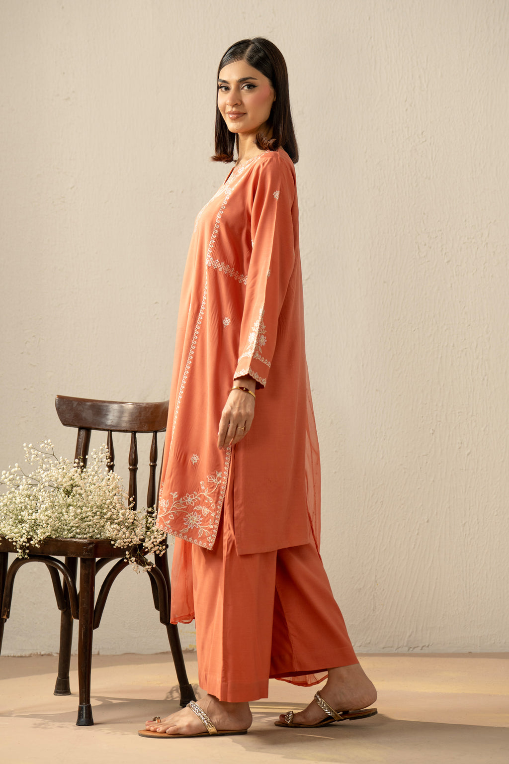 EMBROIDERED RAW SILK STITCHED 3 PIECE SUIT