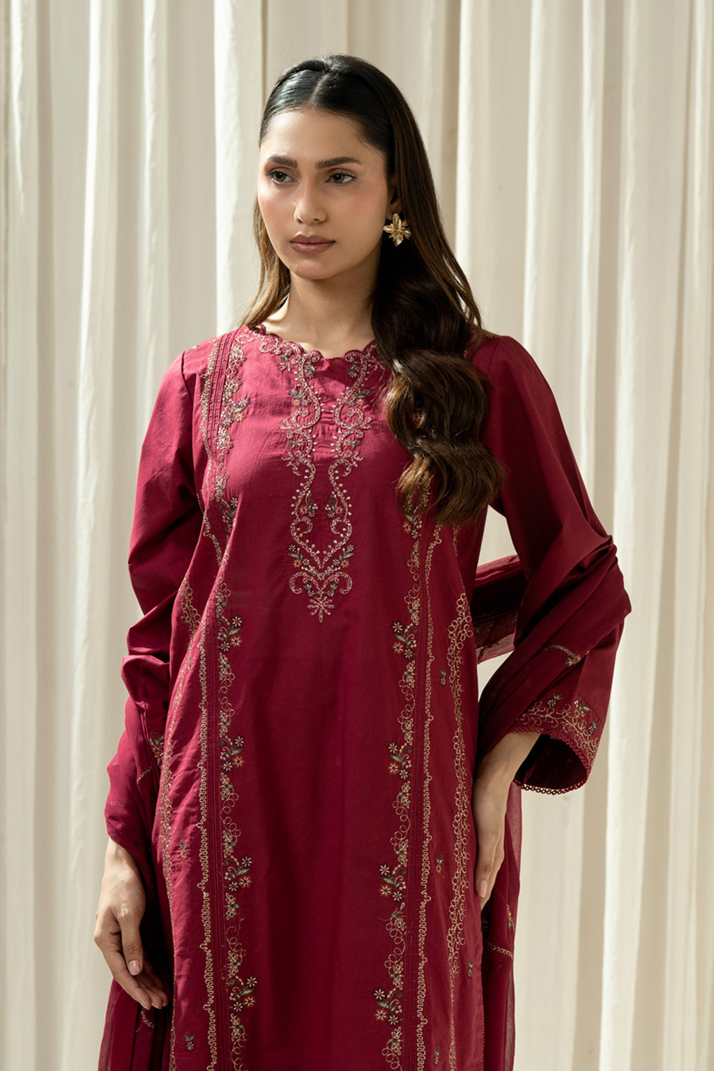 EMBROIDERED CAMBRIC STITCHED 3 PIECE SUIT