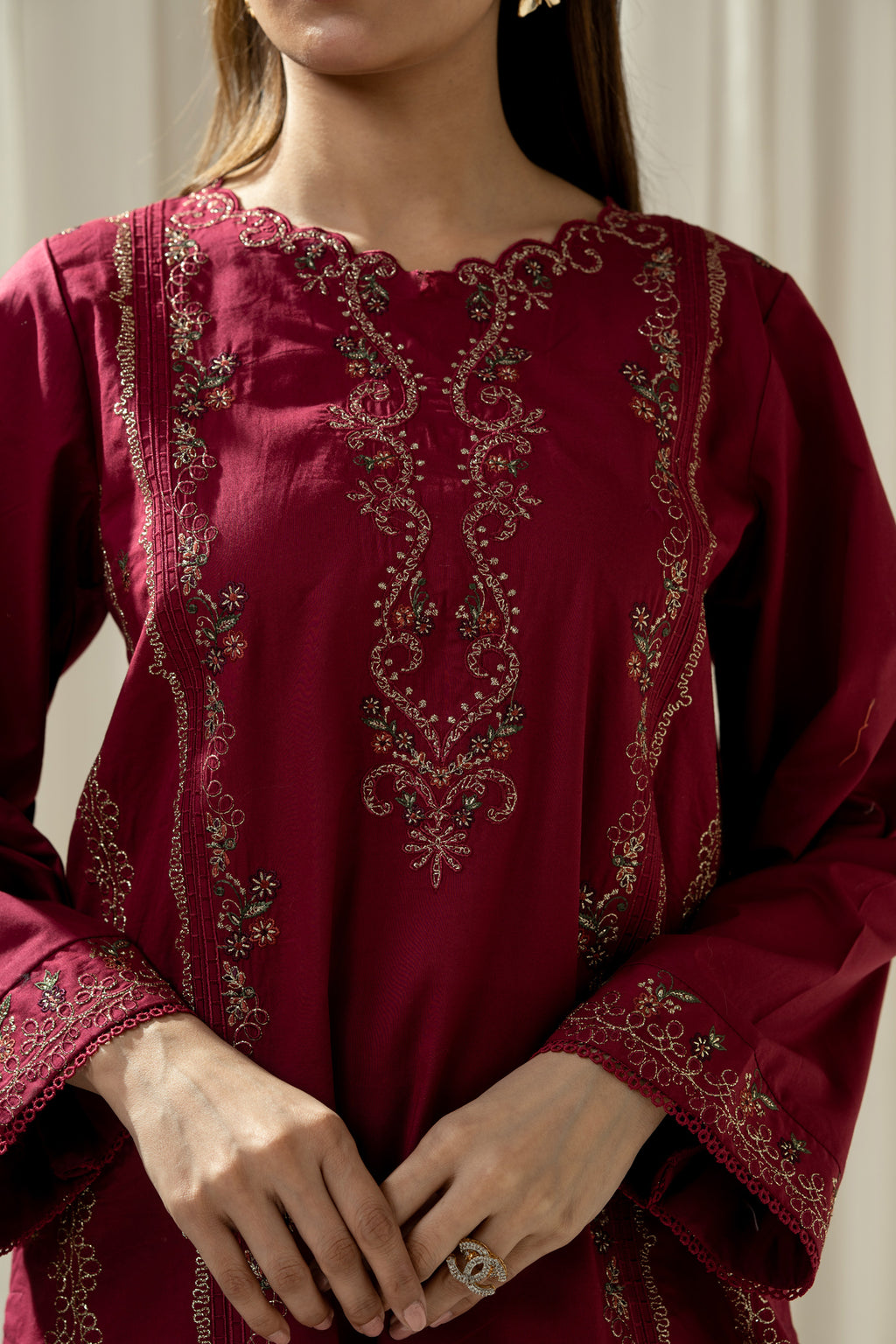EMBROIDERED CAMBRIC STITCHED 3 PIECE SUIT