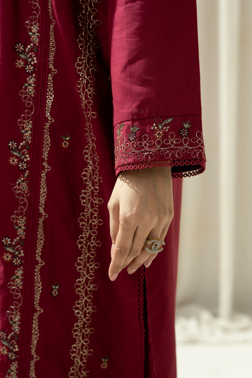 EMBROIDERED CAMBRIC STITCHED 3 PIECE SUIT