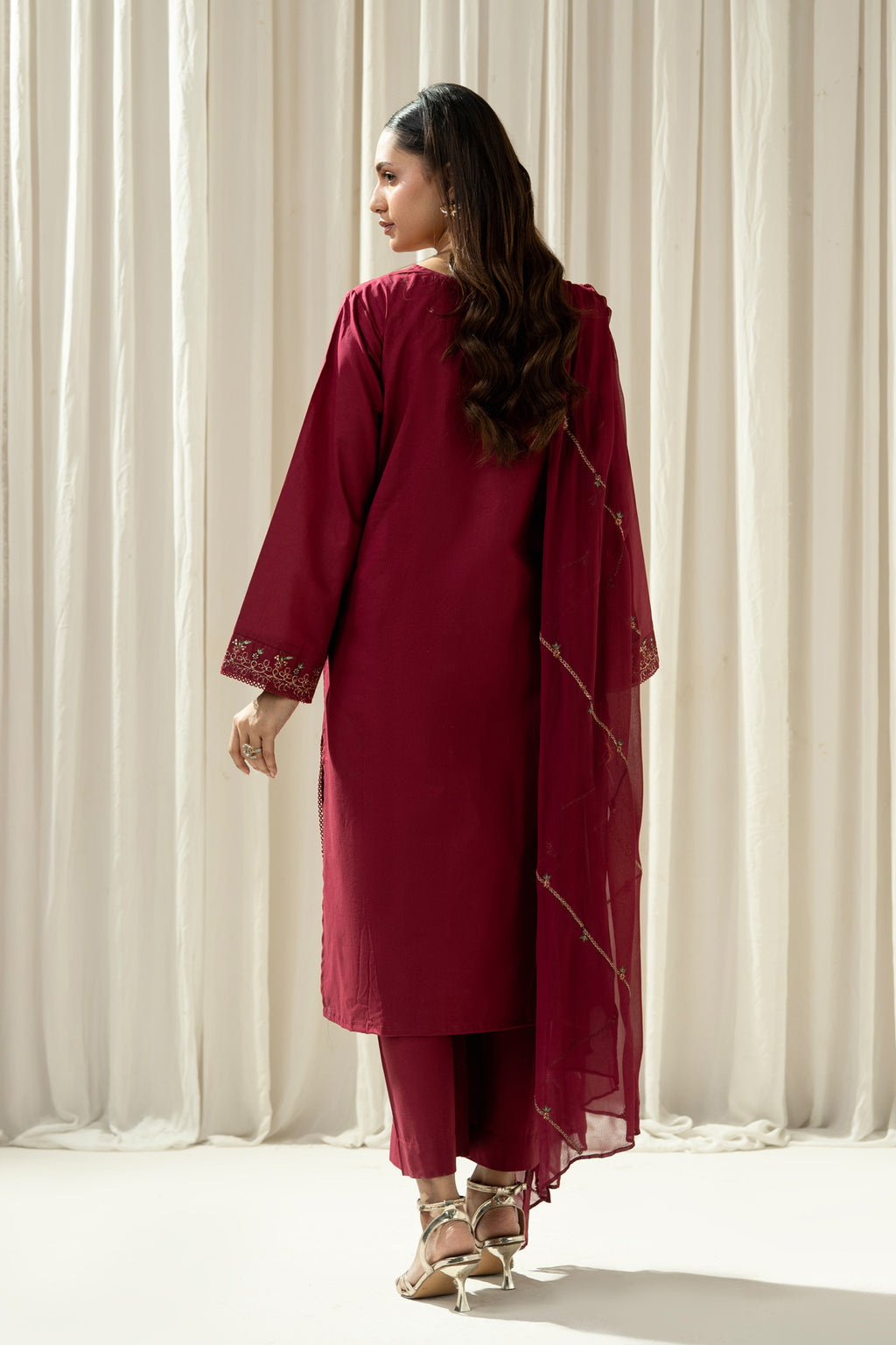 EMBROIDERED CAMBRIC STITCHED 3 PIECE SUIT