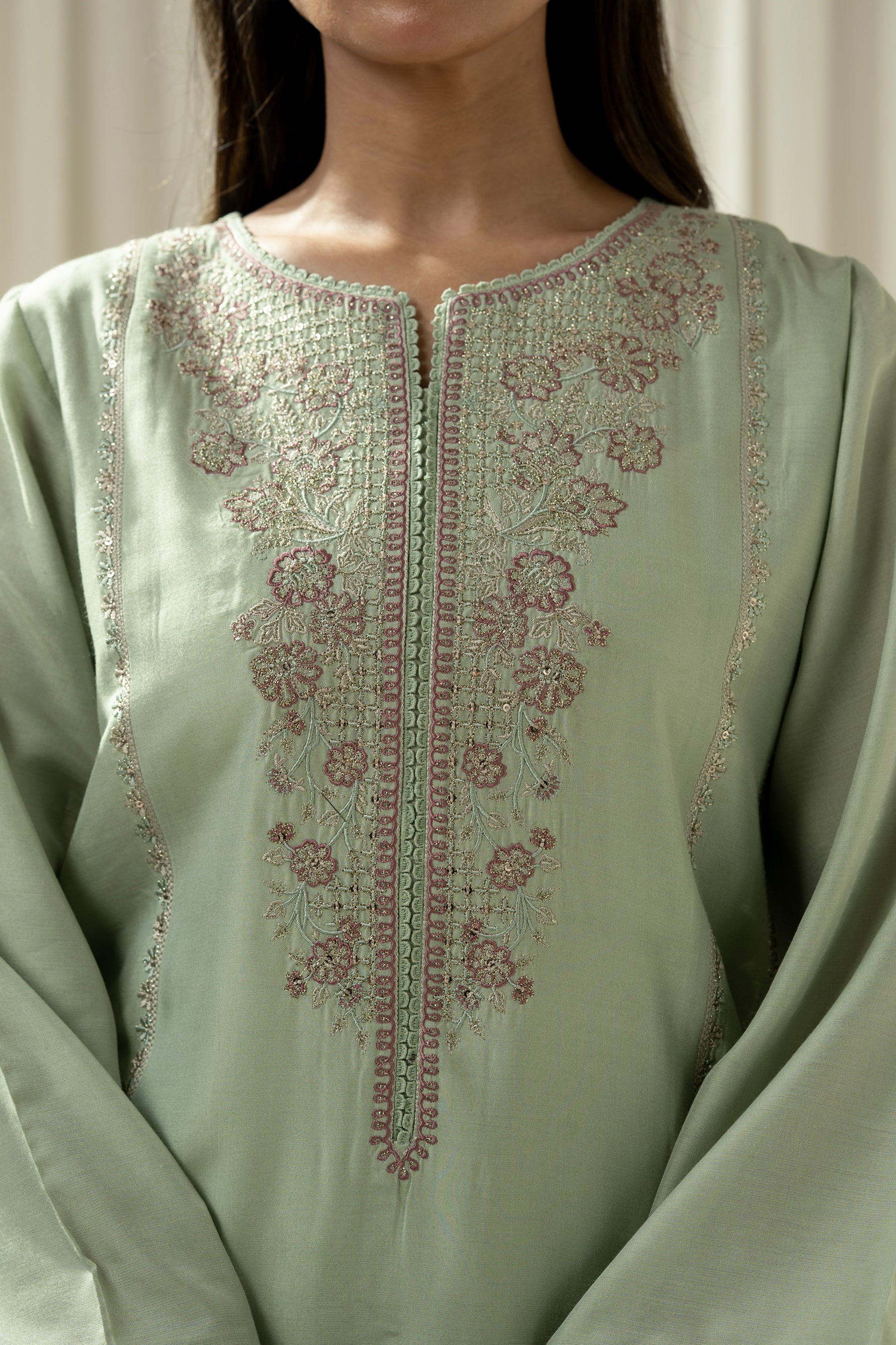 EMBROIDERED COTTON SILK STITCHED 3 PIECE SUIT
