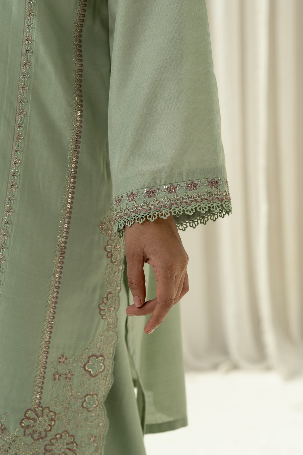 EMBROIDERED COTTON SILK STITCHED 3 PIECE SUIT