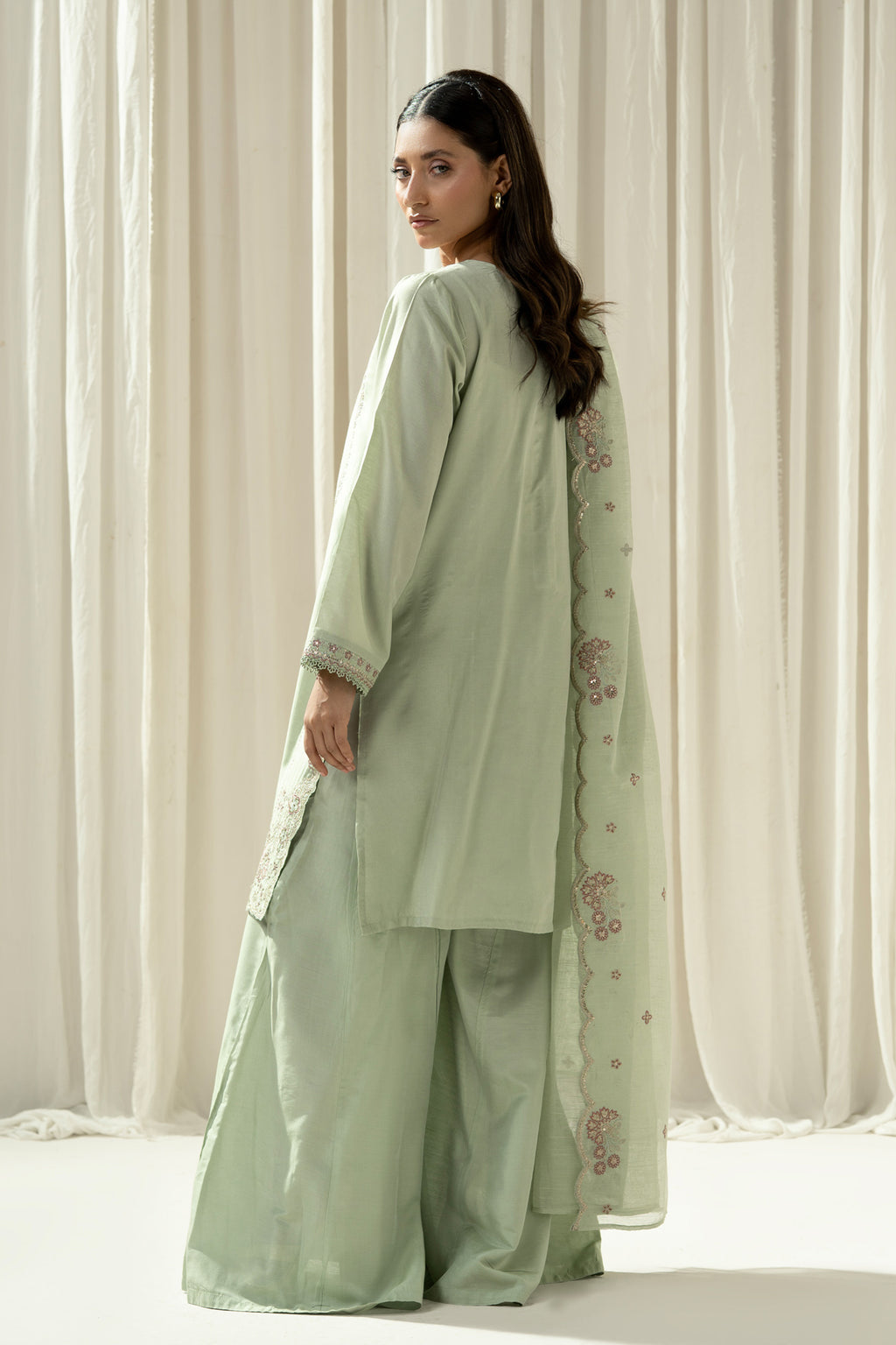 EMBROIDERED COTTON SILK STITCHED 3 PIECE SUIT