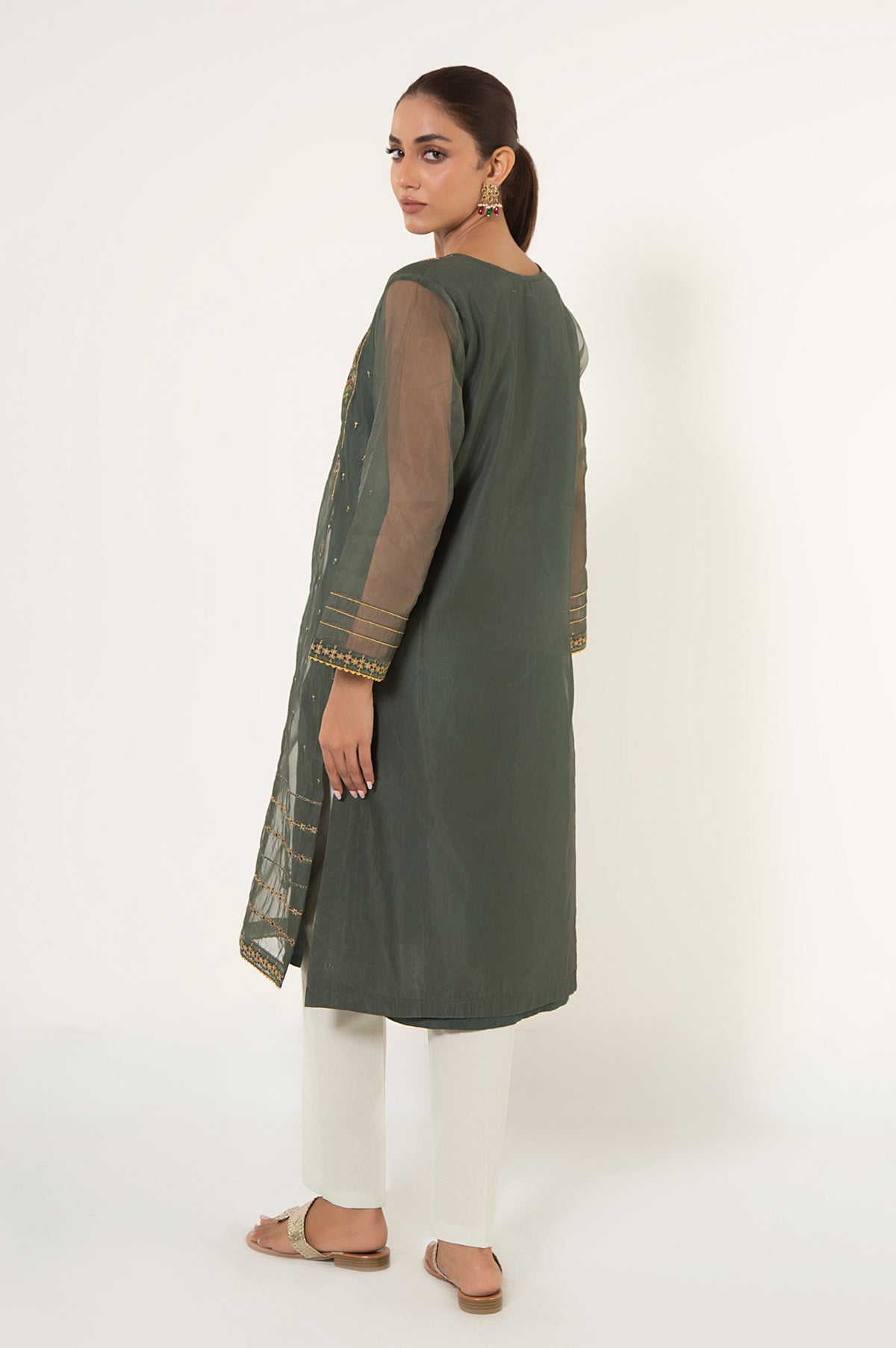 Stitched 1 Piece Embroidered Organza Shirt