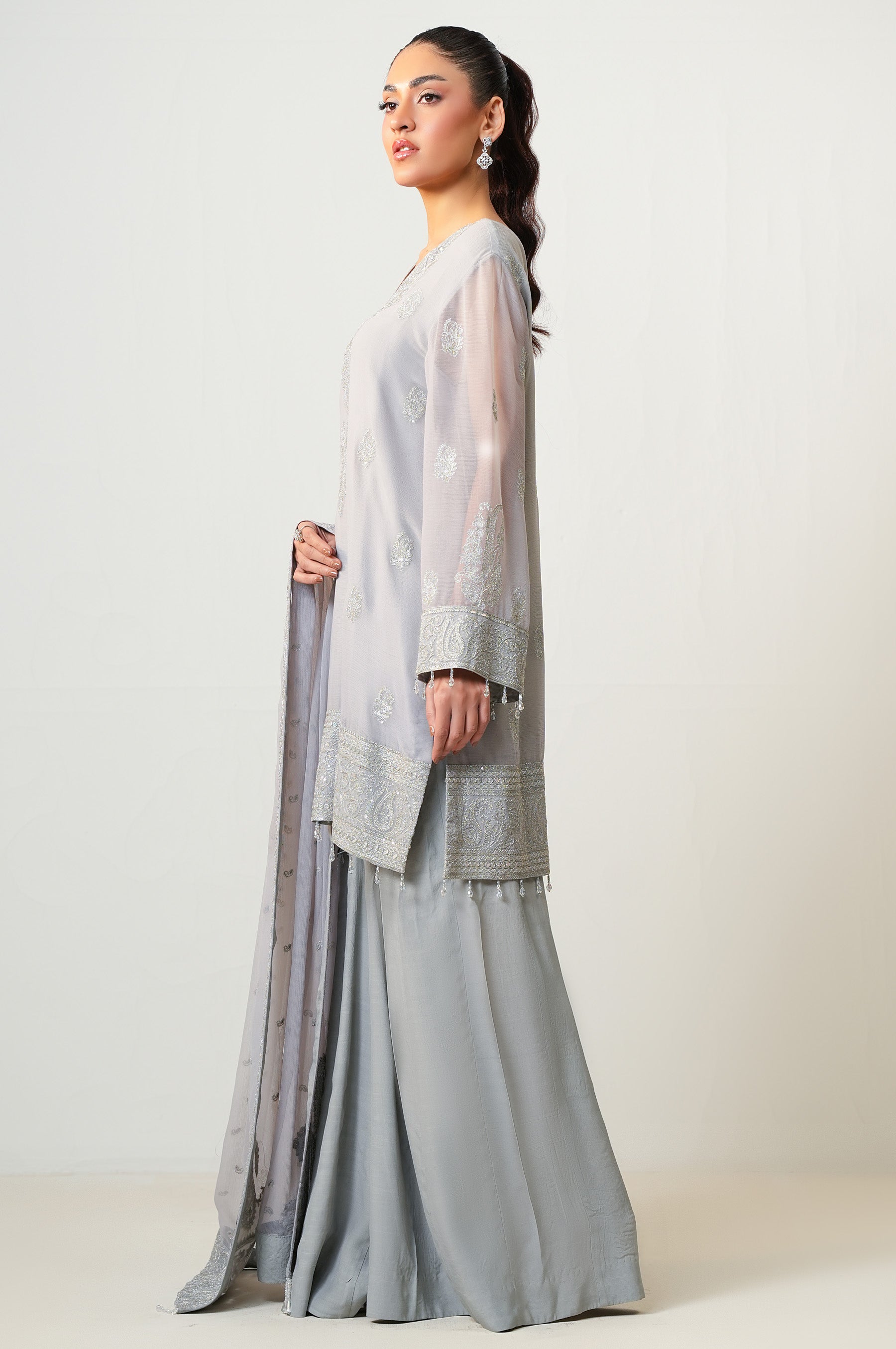 STITCHED EMBROIDERED CHIFFON SHIRT (FACTORY E-OUTLET)