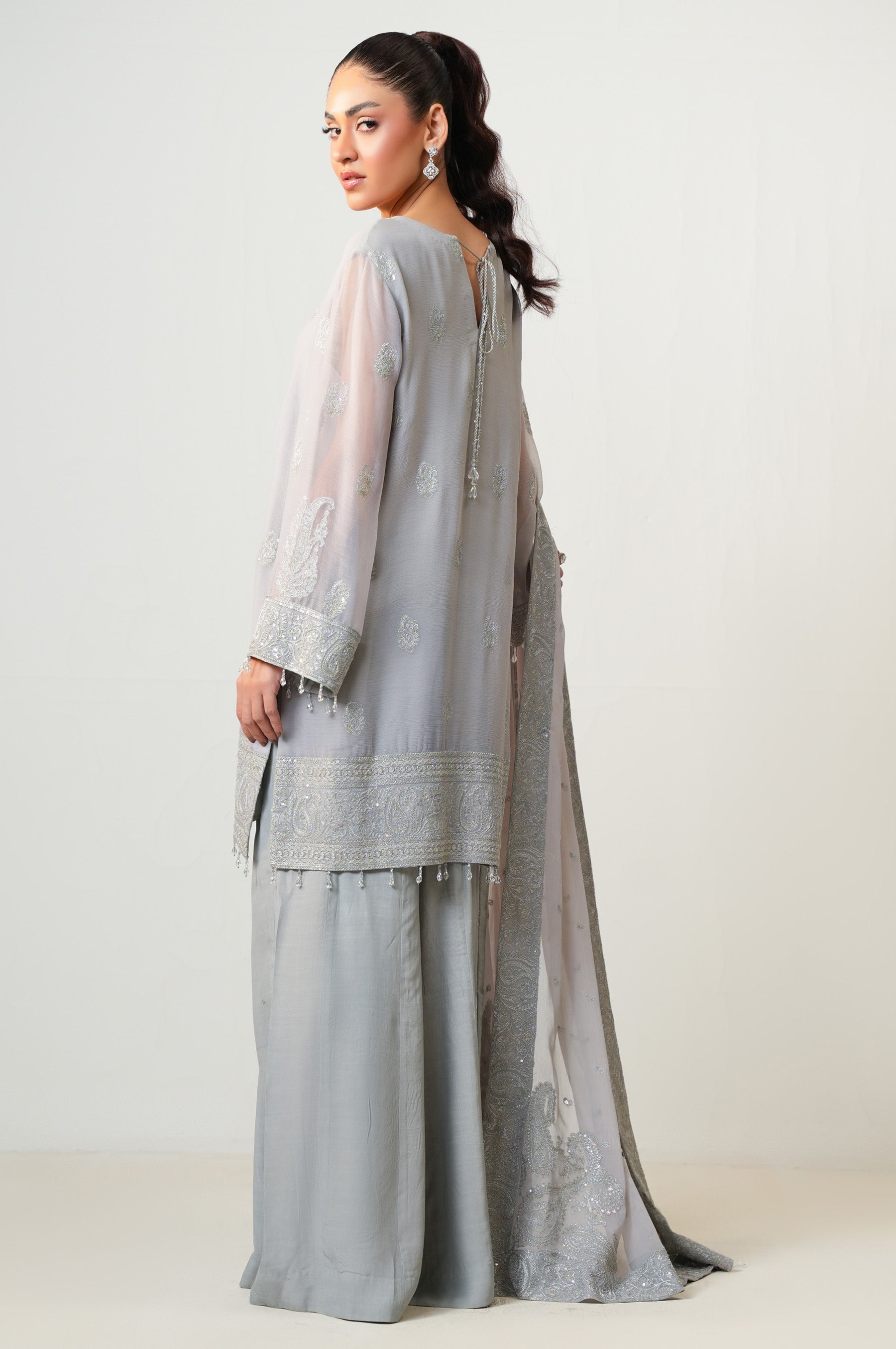 STITCHED EMBROIDERED CHIFFON SHIRT (FACTORY E-OUTLET)