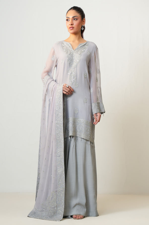 3 Piece Embroidered Chiffon Suit