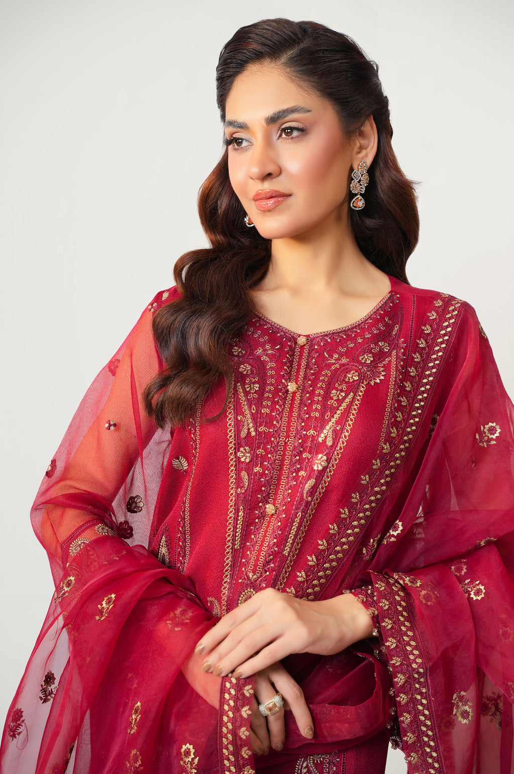 3 Piece Embroidered Rajjo Net Suit