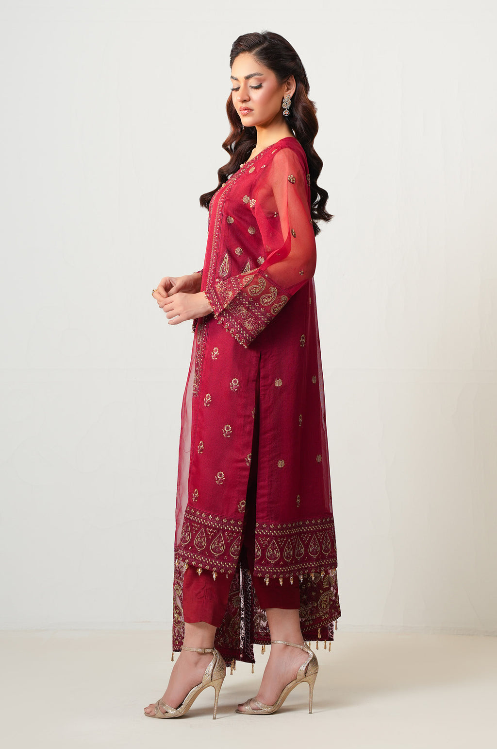 3 Piece Embroidered Rajjo Net Suit