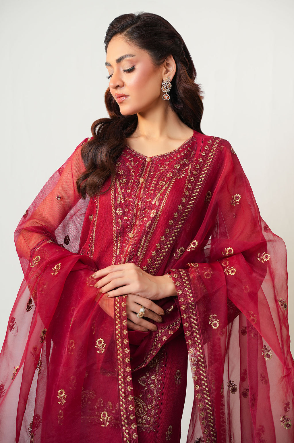 3 Piece Embroidered Rajjo Net Suit