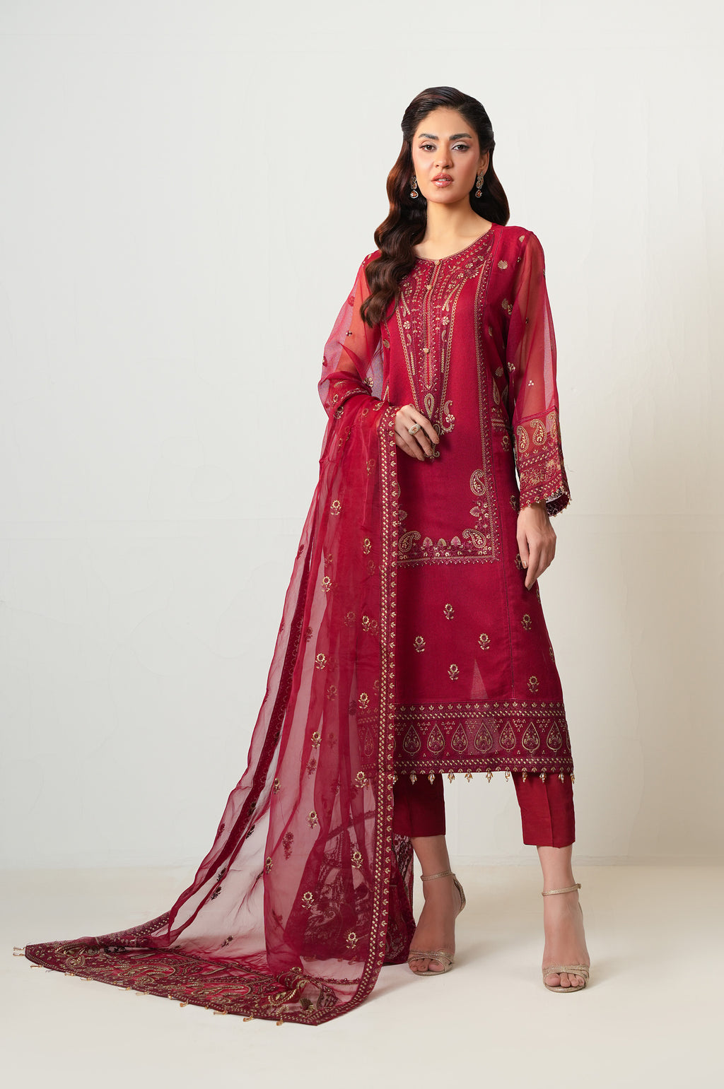 3 Piece Embroidered Rajjo Net Suit