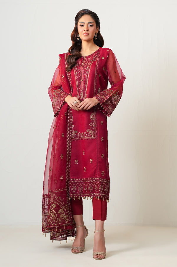 3 Piece Embroidered Rajjo Net Suit