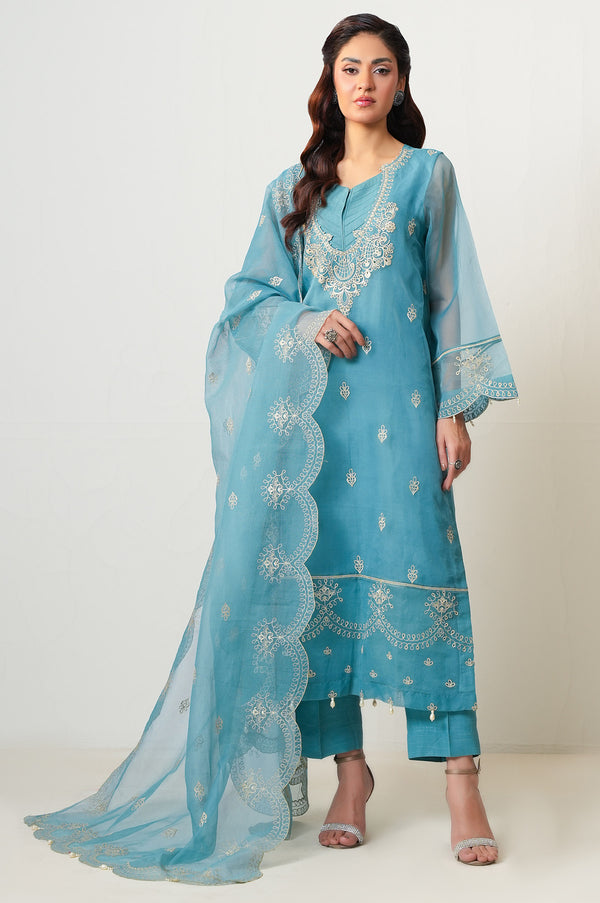 3 Piece Embroidered Organza Suit