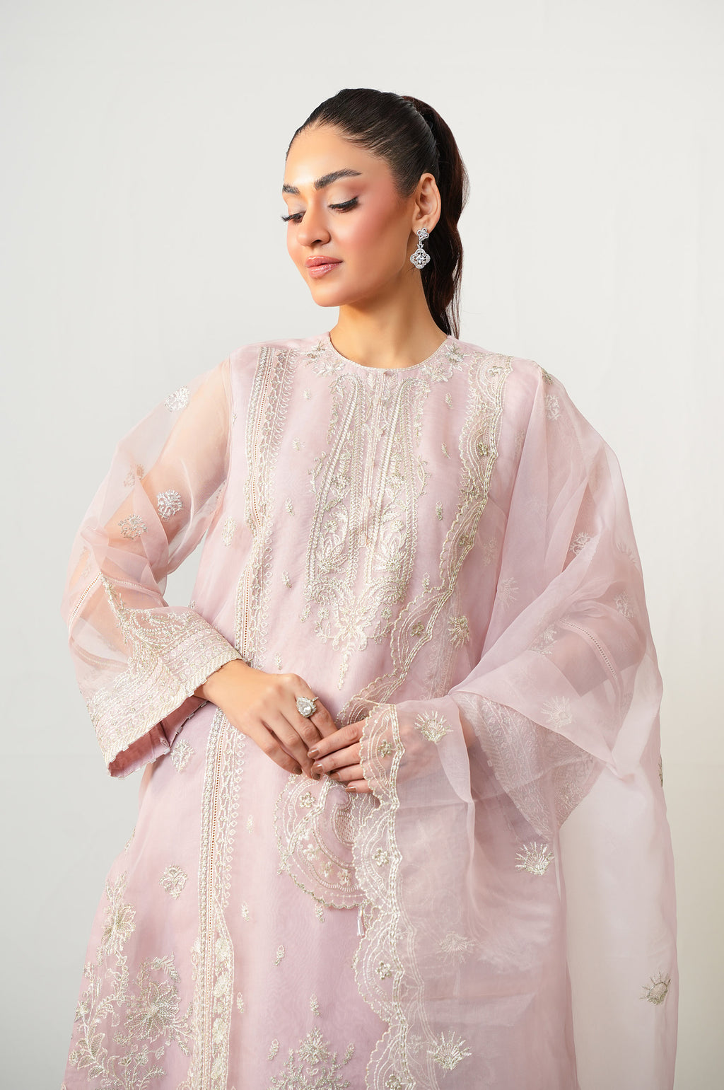 Unstitched 3 Piece Embroidered Organza Suit