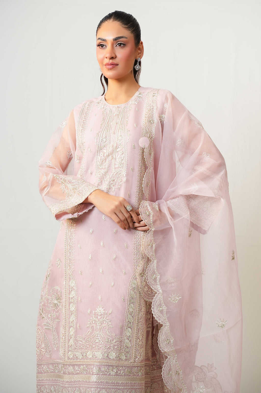 Unstitched 3 Piece Embroidered Organza Suit