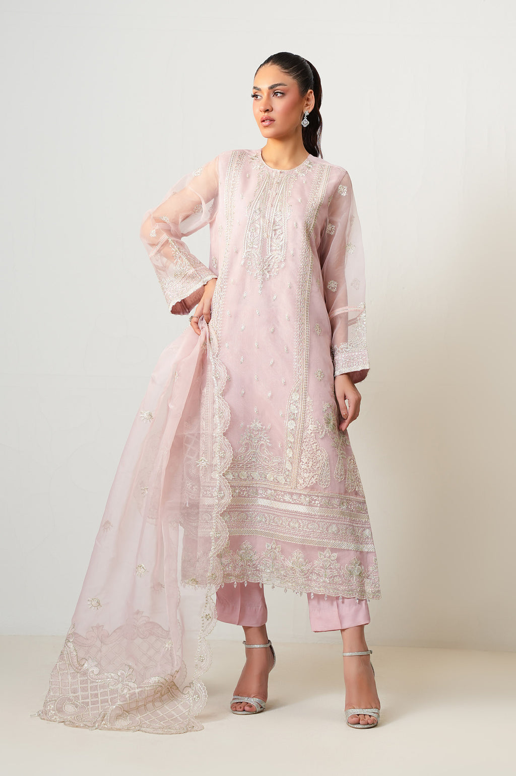 Unstitched 3 Piece Embroidered Organza Suit