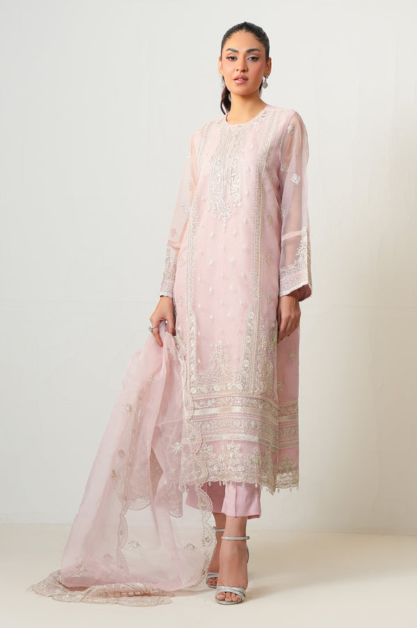 Unstitched 3 Piece Embroidered Organza Suit