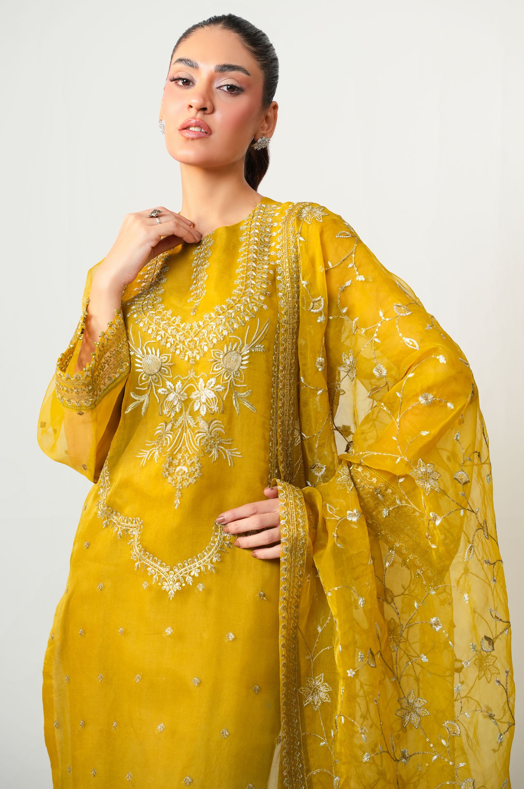 STITCHED EMBROIDERED ORGANZA SUIT