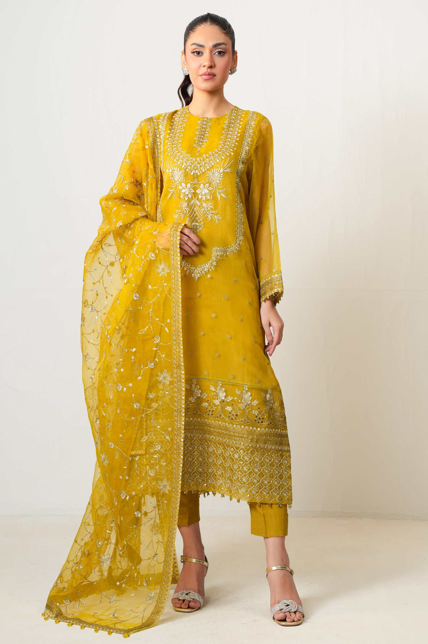 STITCHED EMBROIDERED ORGANZA SUIT