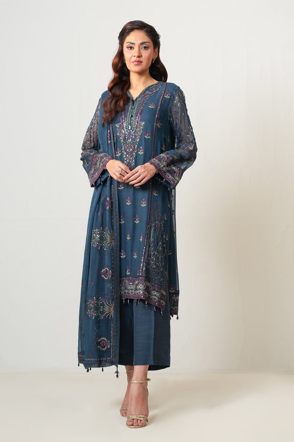 3 Piece Embroidered Chiffon Suit