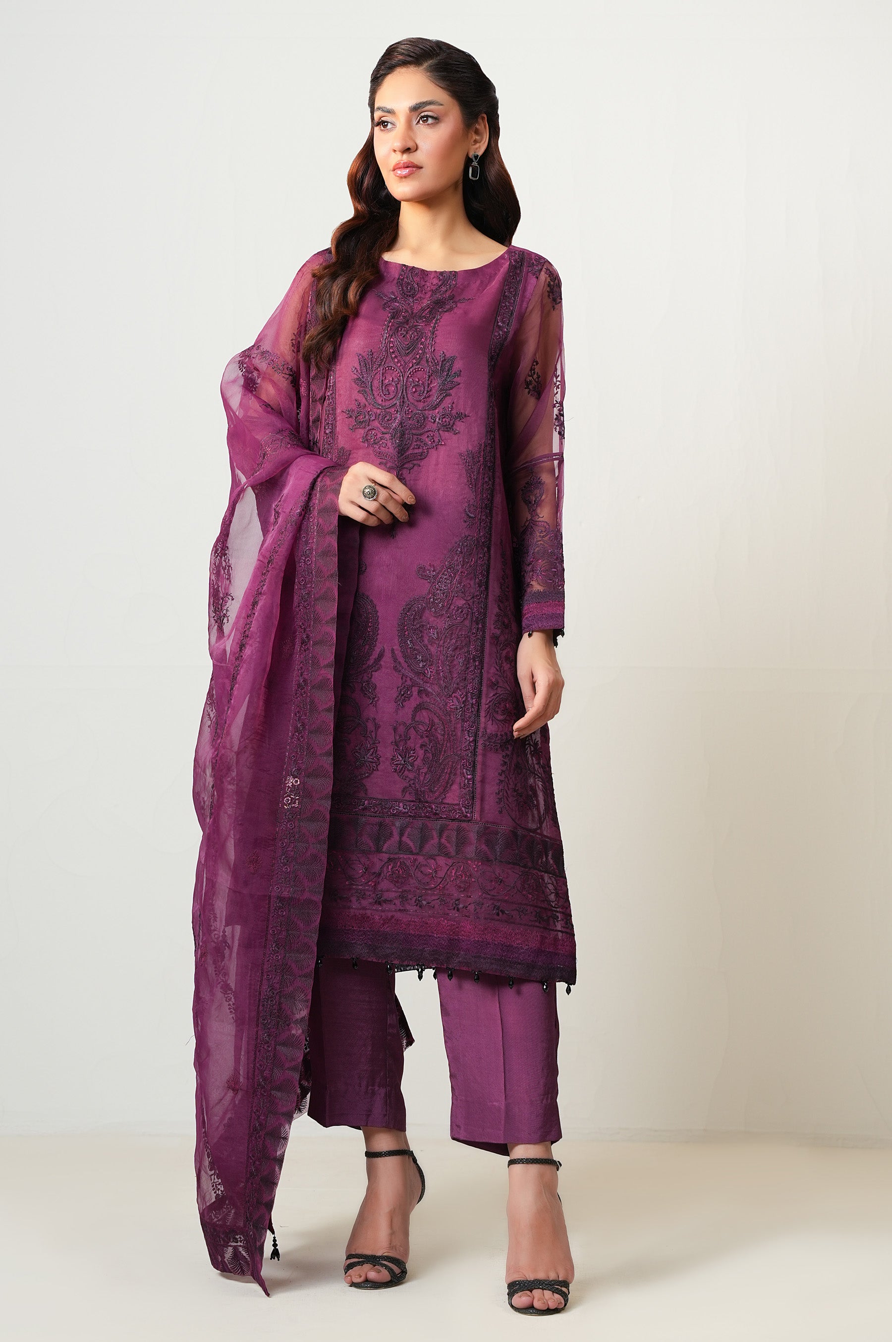 STITCHED EMBROIDERED ORGANZA SUIT