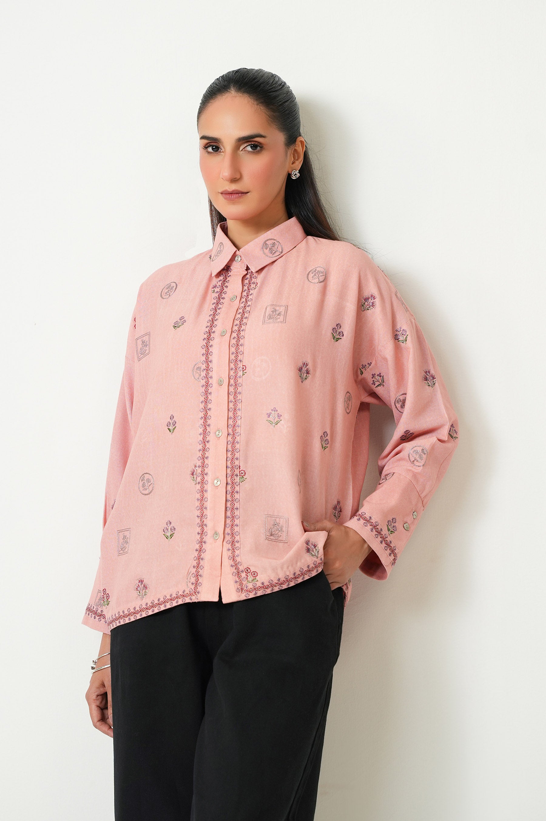 STITCHED EMBROIDERED DOBBY TOP