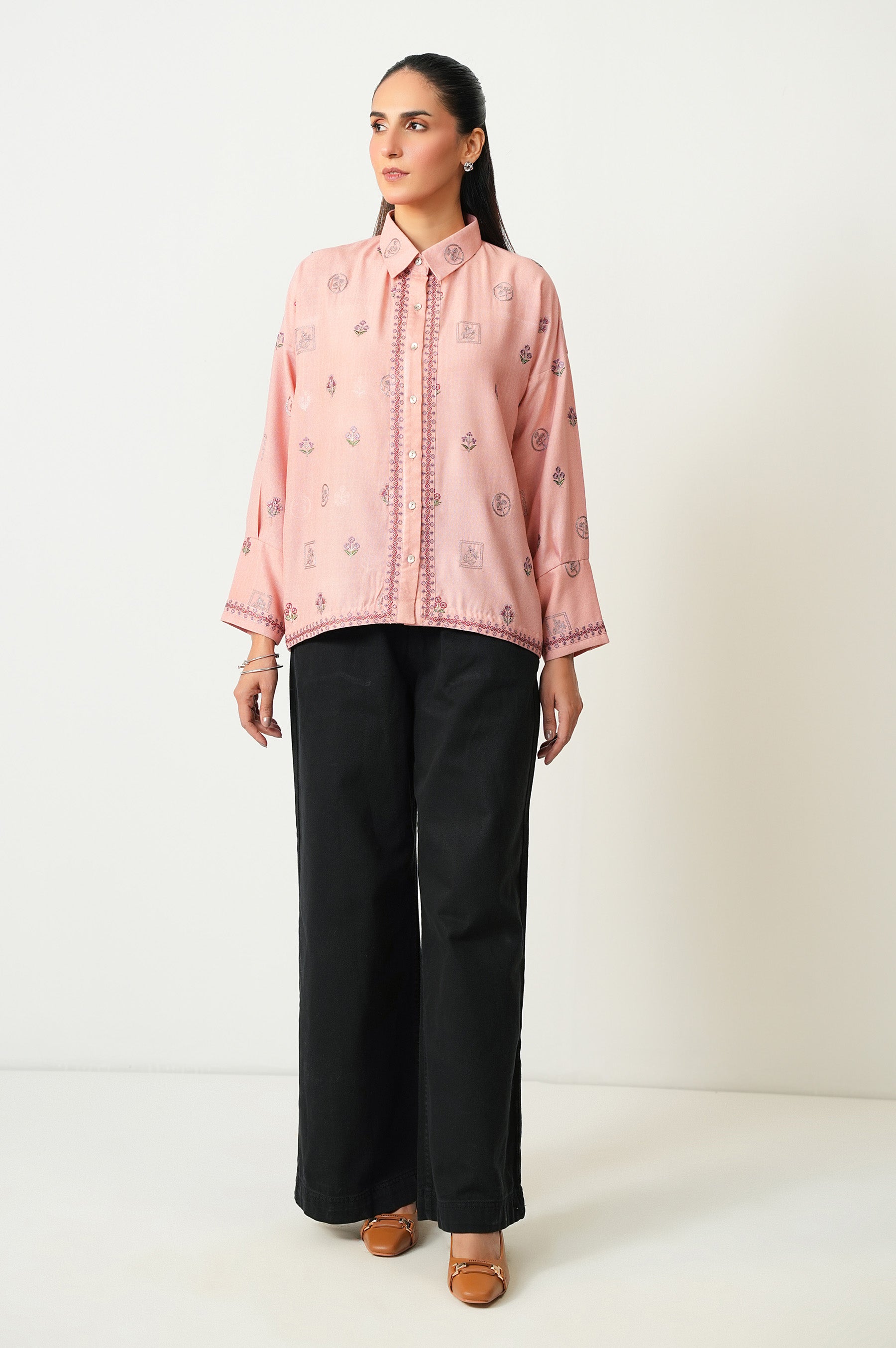 STITCHED EMBROIDERED DOBBY TOP