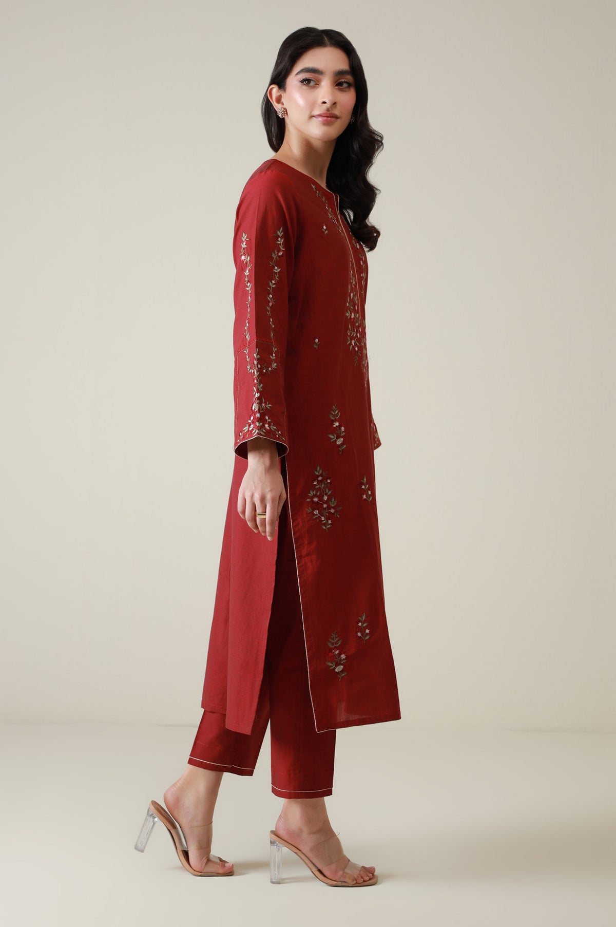 Stitched 2 Piece Embroidered Cotton Silk Suit