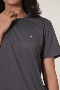 Crew Neck Half Sleeves Tee - Grey