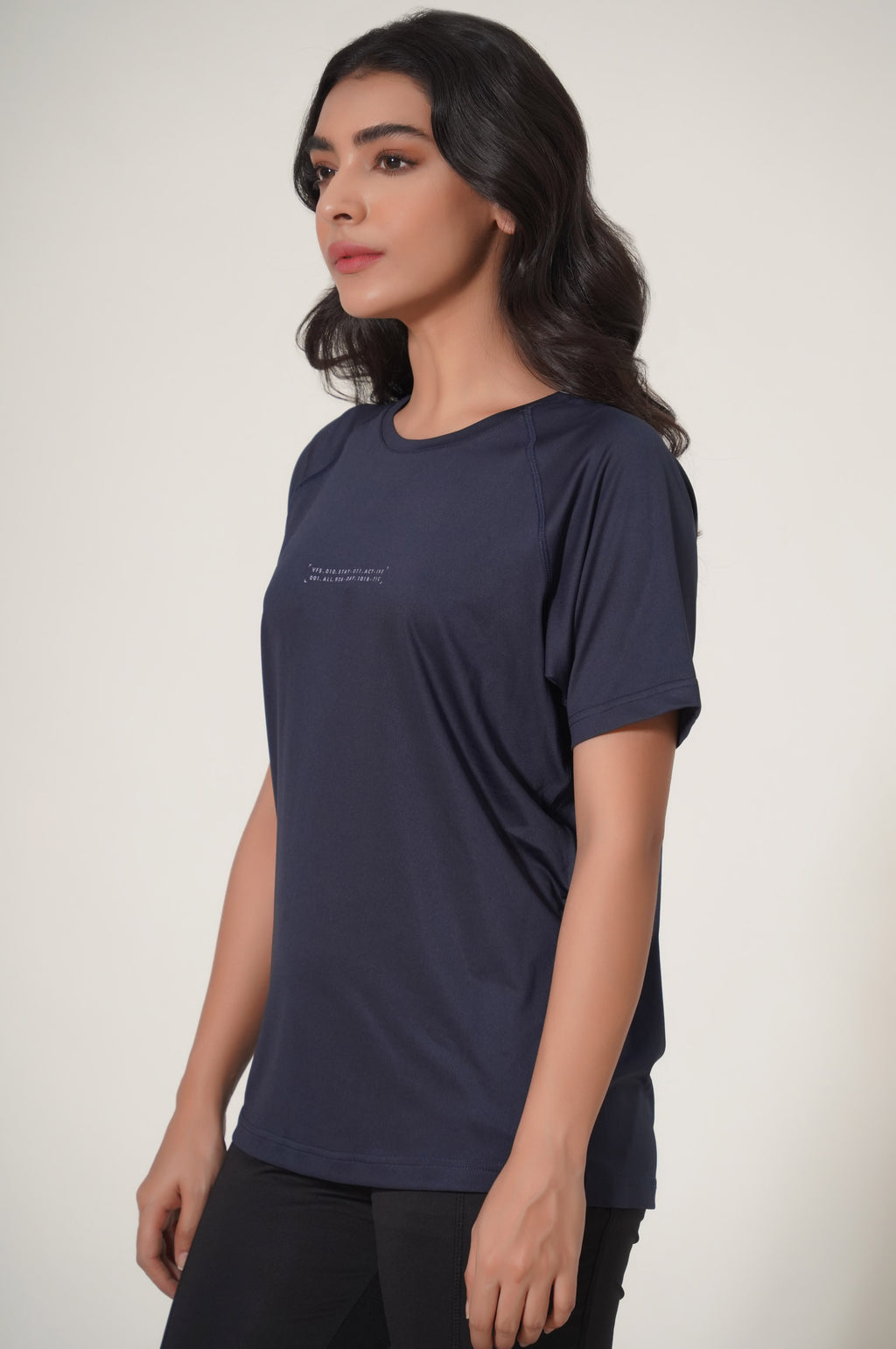 Crew Neck Half Sleeves Tee - Navy