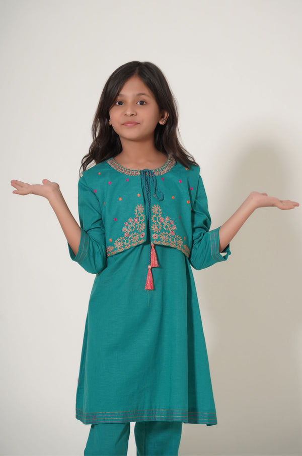 Stitched 2 Piece Embroidered Cotton Neps Suit